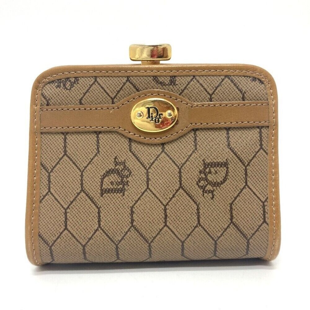 Dior Kisslock coin purse case coin purse Leather Brown/GoldHardware - Picture 1 of 15